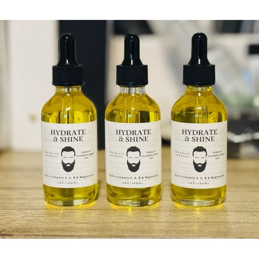 Hydrate & Shine Beard Oil with Vitamins E, A, B & Natural Growth Oil 2oz/60ml‎